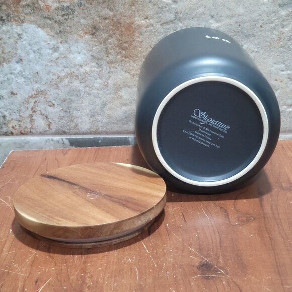Expressions Signature Ceramic Wooden Tea Cannister Container with Lid Black - Picture 6 of 10